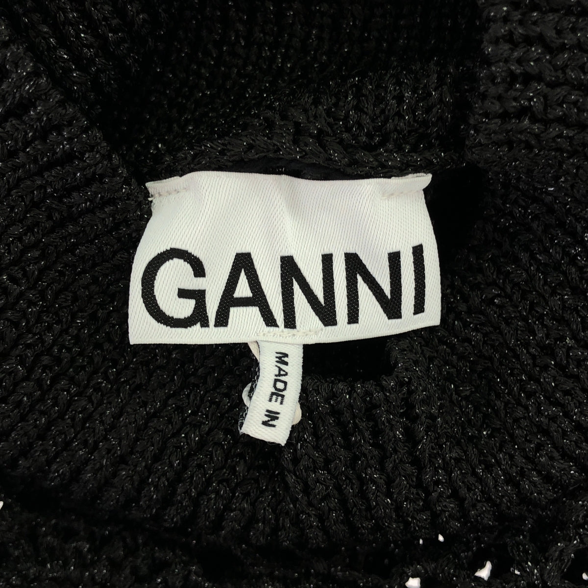 [New] Ganni | 2023SS | Glitter Mix Crochet High Neck Sleeveless Knit Dress | XS | Black | Women's