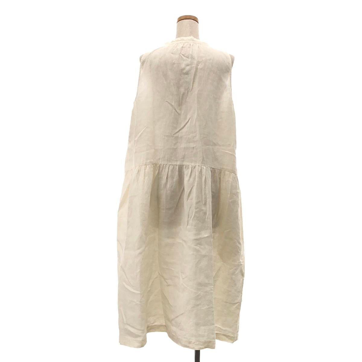 [Beautiful Condition] GALLEGO DESPORTES | Linen Gathered Sleeveless Dress | S | Ecru | Women's