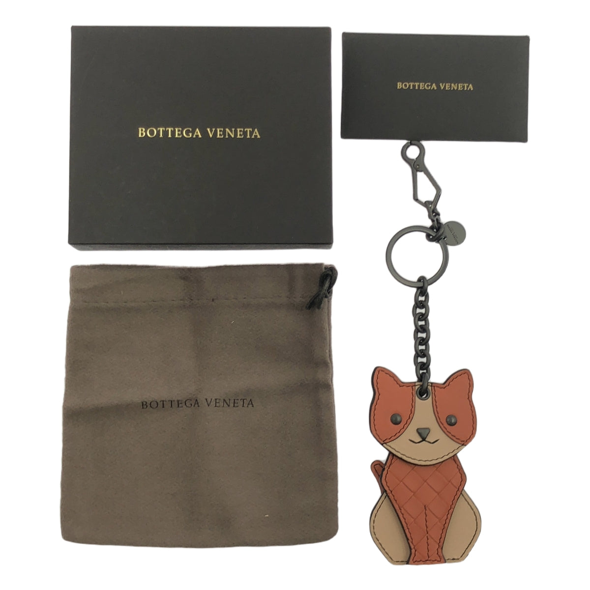【新品】  BOTTEGA VENETA / ボッテガヴェネタ | キャットモチーフ イントレチャート キーホルダー | ベージュ系