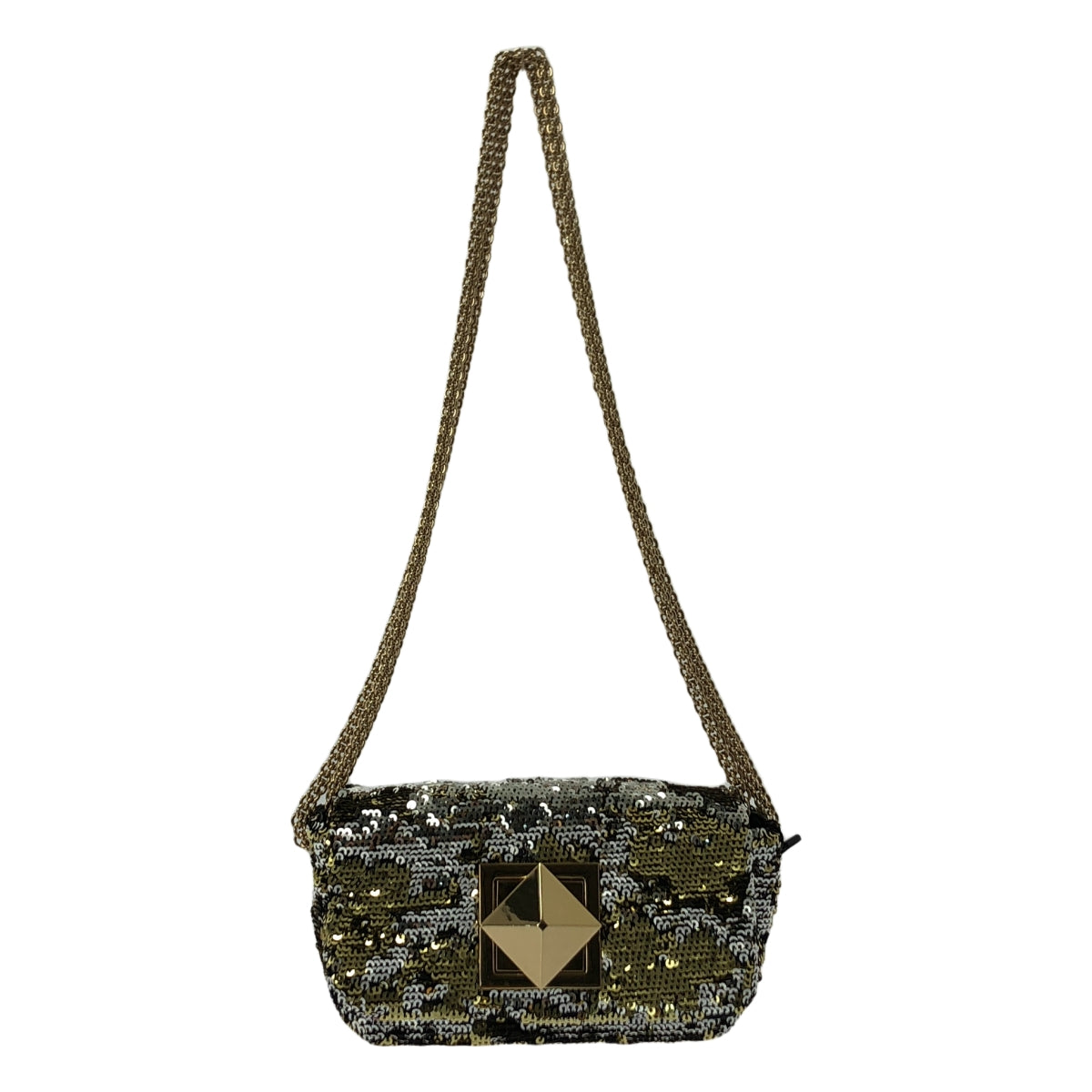 【新品】  SONIA RYKIEL / ソニアリキエル | スパンコール スタッズ チェーン ショルダーバッグ | ブラック/ゴールド/シルバー | レディース