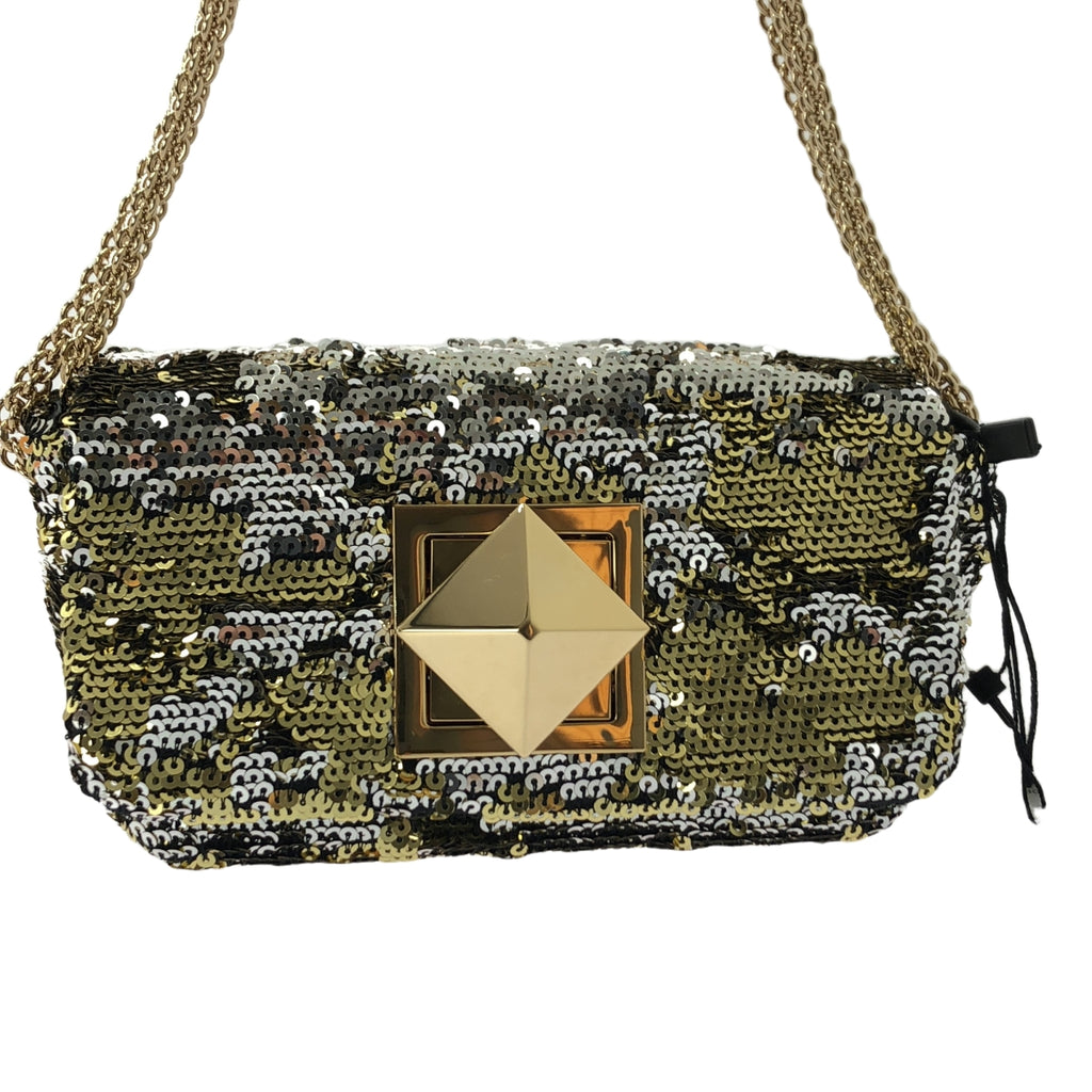 【新品】  SONIA RYKIEL / ソニアリキエル | スパンコール スタッズ チェーン ショルダーバッグ | ブラック/ゴールド/シルバー | レディース