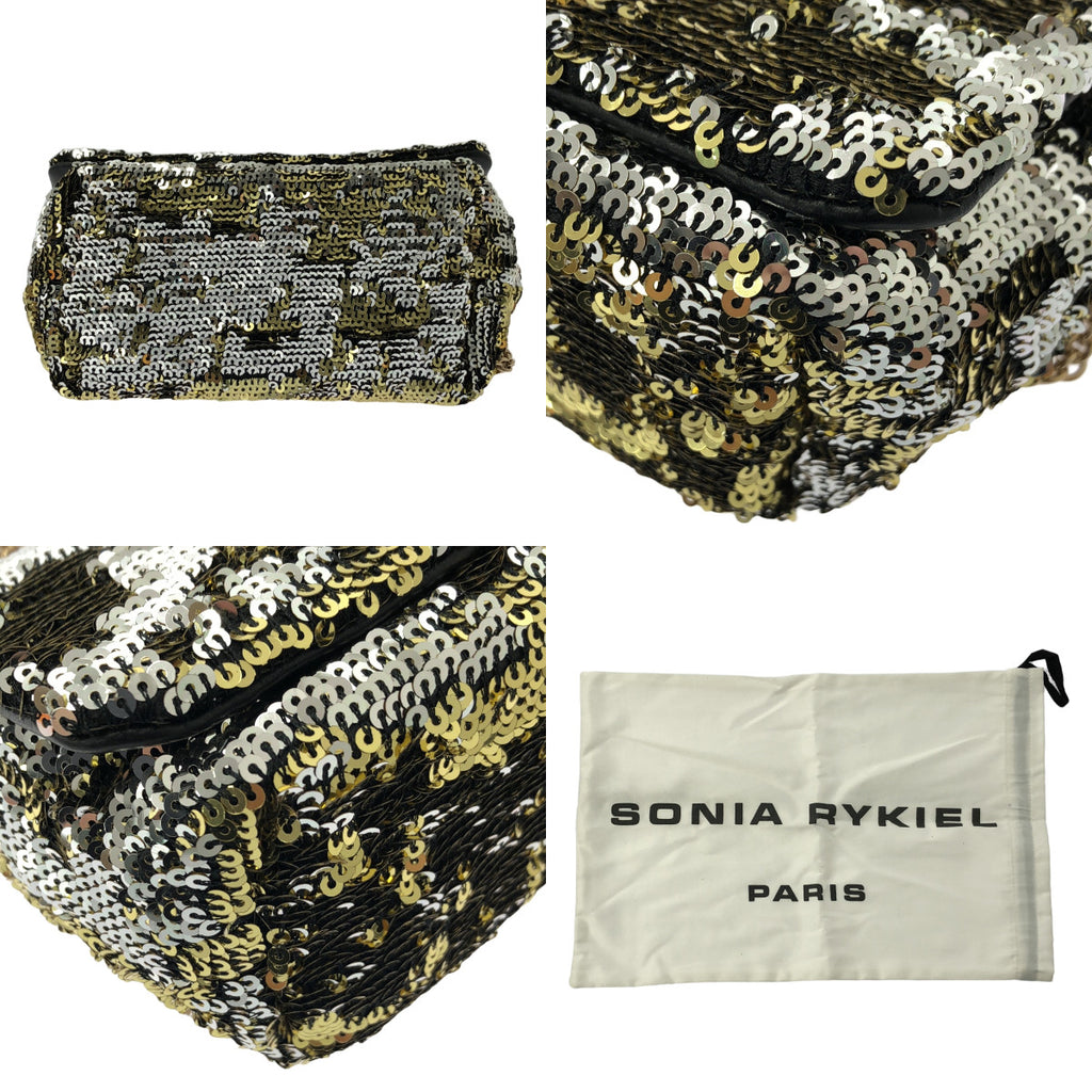 【新品】  SONIA RYKIEL / ソニアリキエル | スパンコール スタッズ チェーン ショルダーバッグ | ブラック/ゴールド/シルバー | レディース