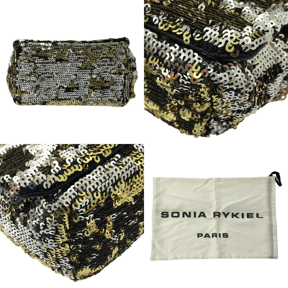 [全新] SONIA RYKIEL | 亮片鉚釘鏈單肩包 | 黑/金/銀 | 女款