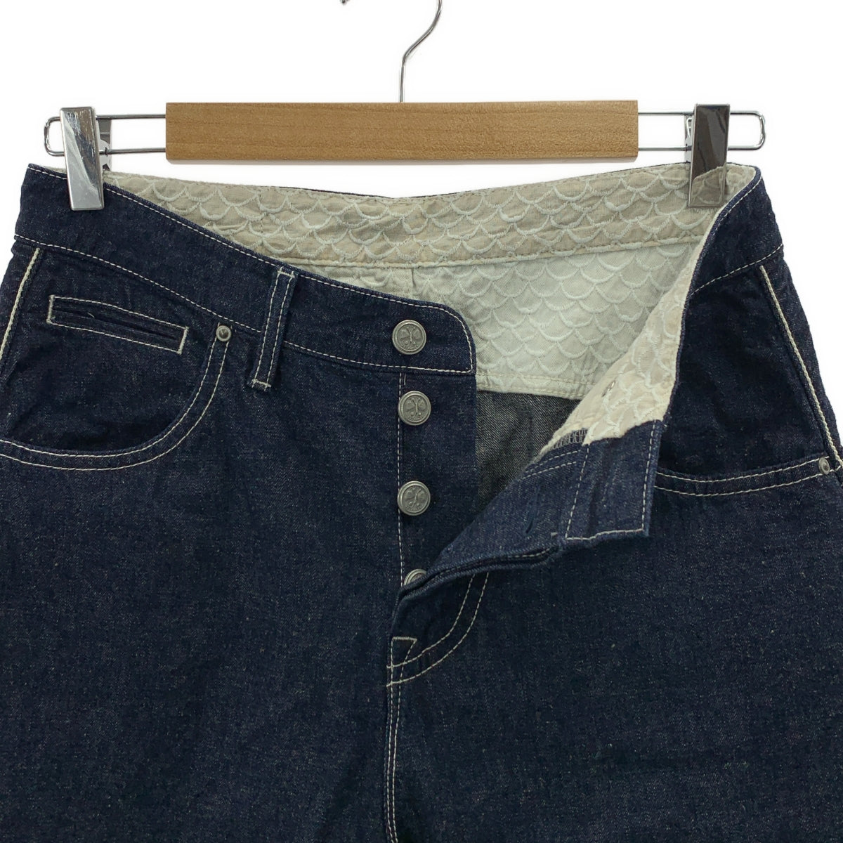 mina perhonen / ミナペルホネン | every day / エブリデイ レザーパッチ 濃紺デニムパンツ | 38 | レディース