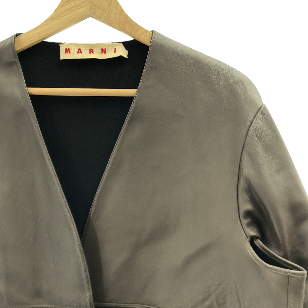 MARNI / マルニ | レザー ウール  ノーカラー コート | 40 | ブラウン/ブラック | レディース