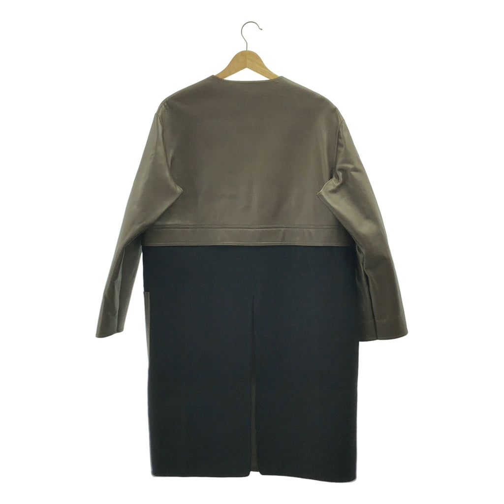 MARNI / マルニ | レザー ウール  ノーカラー コート | 40 | ブラウン/ブラック | レディース