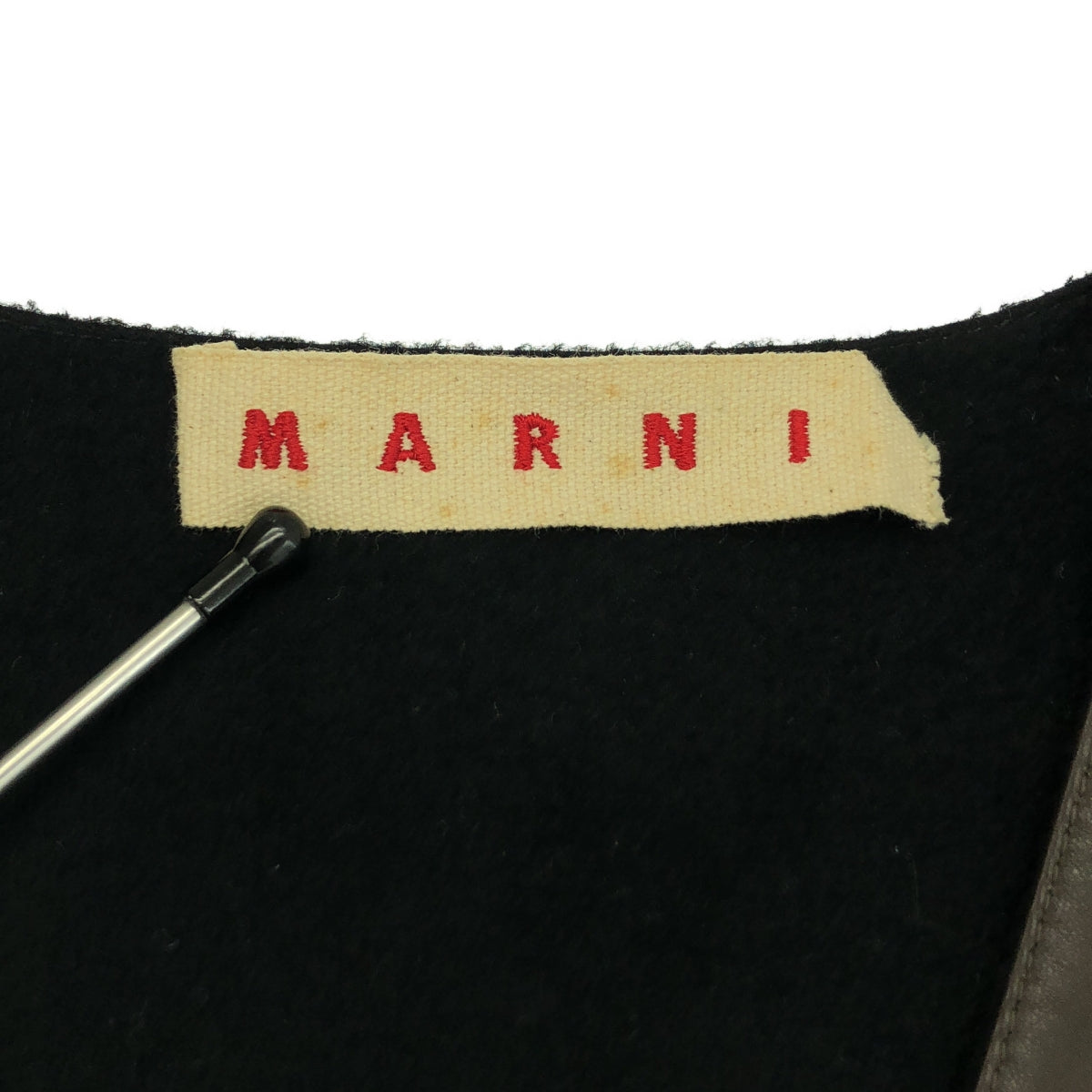 MARNI / マルニ | レザー ウール  ノーカラー コート | 40 | ブラウン/ブラック | レディース