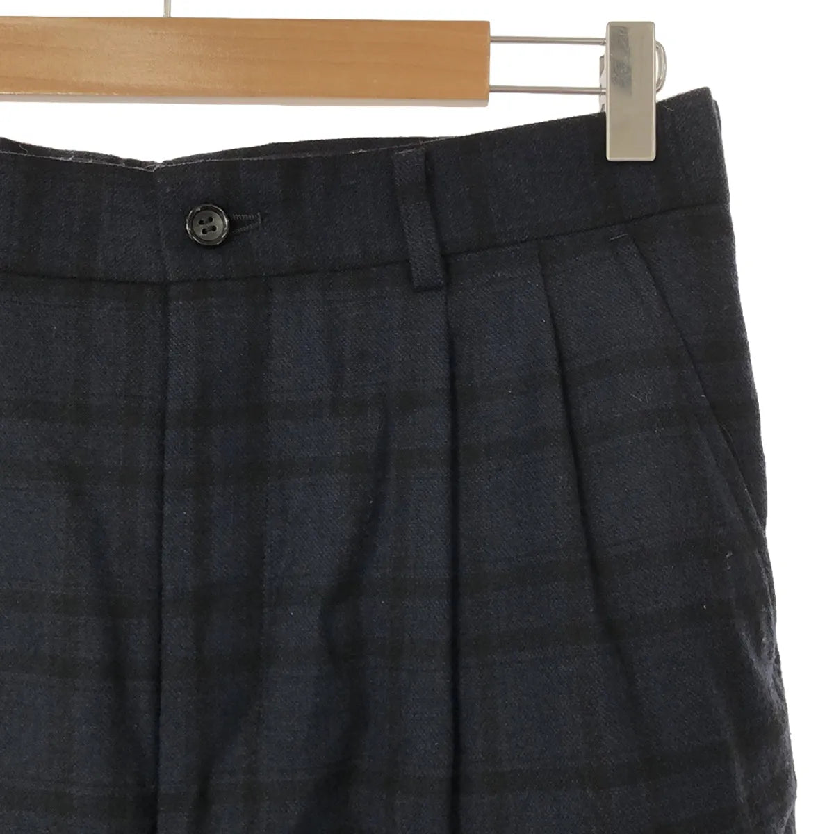 COMME des GARCONS HOMME | 2021秋冬 |羊毛格紋2褶錐形寬褲 | XS |海軍藍/黑色|男士