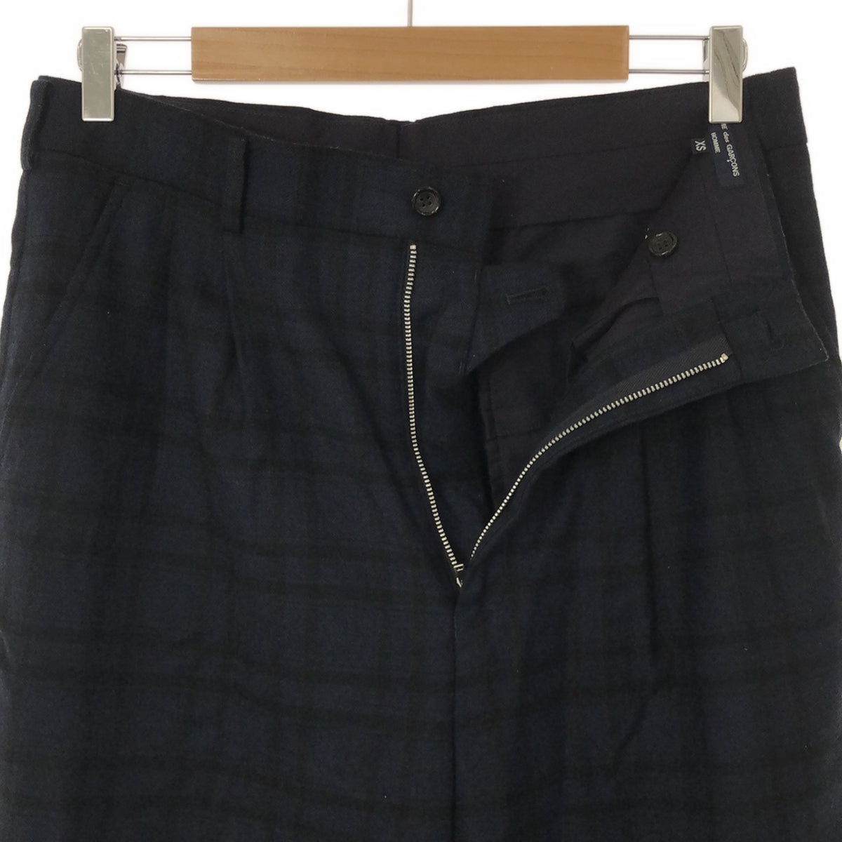 COMME des GARCONS HOMME | 2021秋冬 |羊毛格紋2褶錐形寬褲 | XS |海軍藍/黑色|男士