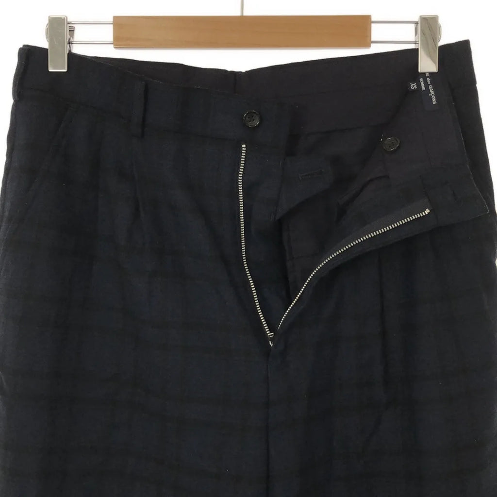 COMME des GARCONS HOMME | 2021秋冬 |羊毛格紋2褶錐形寬褲 | XS |海軍藍/黑色|男士