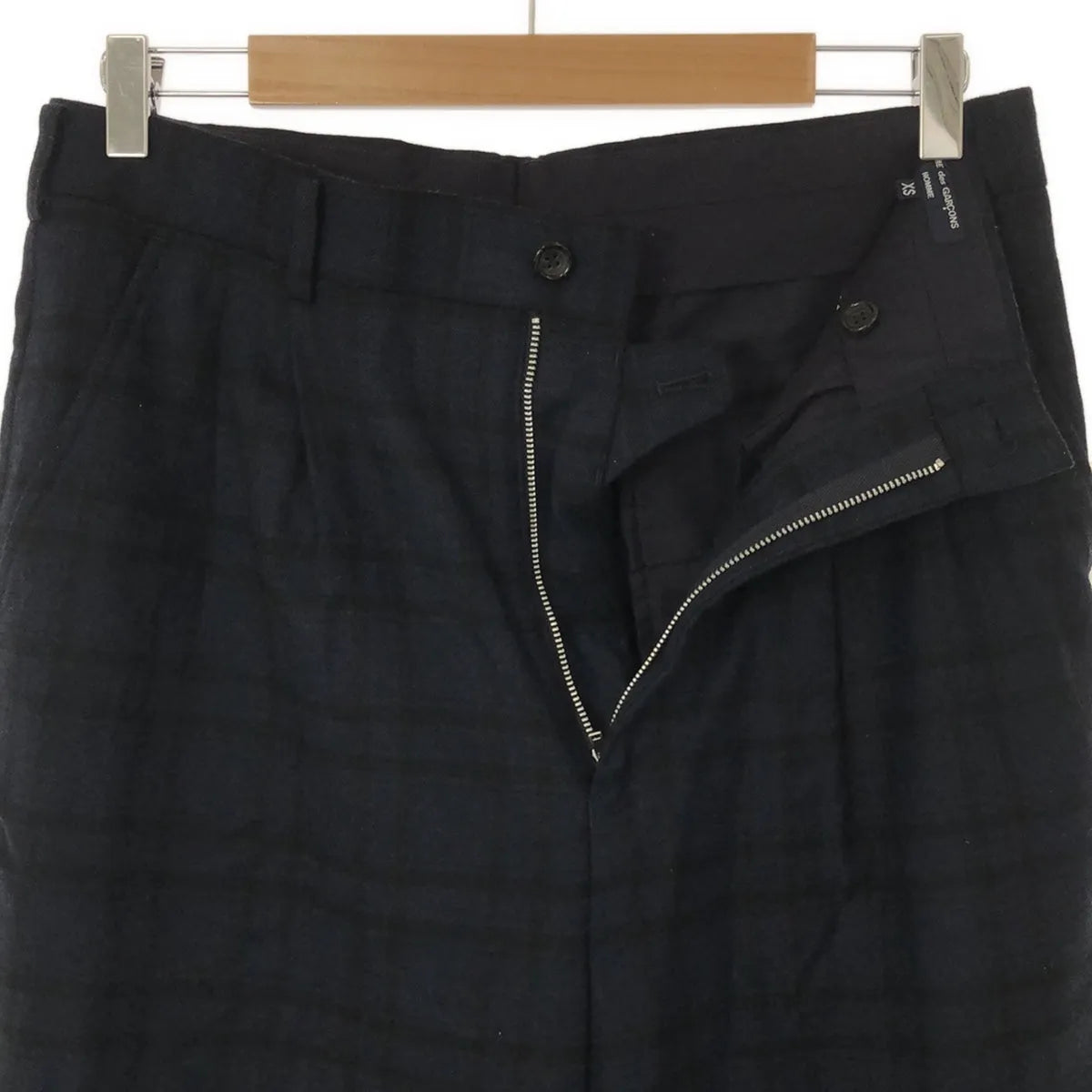 COMME des GARCONS HOMME | 2021秋冬 |羊毛格紋2褶錐形寬褲 | XS |海軍藍/黑色|男士