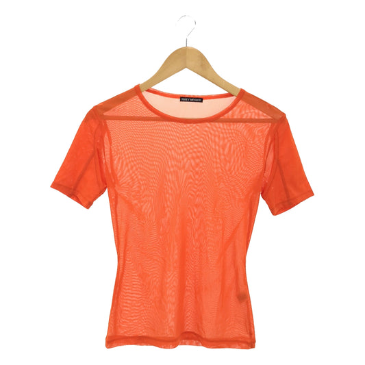 [Good Condition] ISSEY MIYAKE | Mesh Sheer Top Cut and Sewn T-Shirt | Size 3 | Orange | Women's