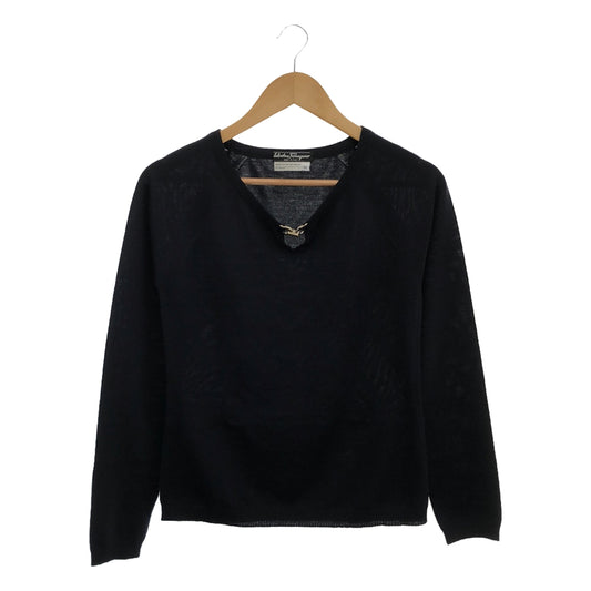 Salvatore Ferragamo | Wool Gancini high gauge crew neck knit | M | Navy | Men's