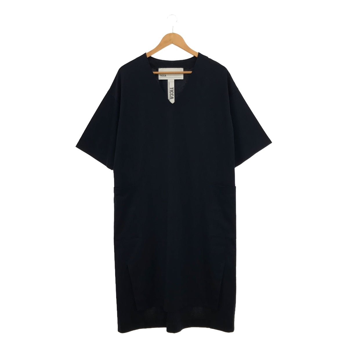 TICCA | Supima Cotton V-neck Box Dress | F | Navy | Women's