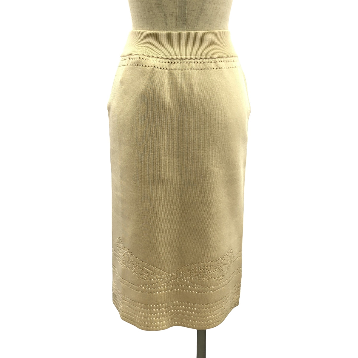 【미품】 HERMES / 헤르메스 | 2023SS | 브리드 두갈라 / 실크 펀칭 니트 스커트 | 36 | 베이지 | 여성