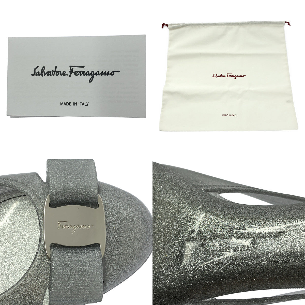 【美品】  Salvatore Ferragamo / サルヴァトーレフェラガモ | VARA JELLY 3.0cm / ロゴ リボン バレエシューズ | 4 | silver | レディース
