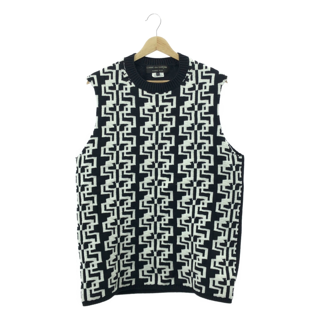 【美品】  COMME des GARCONS HOMME PLUS / コムデギャルソンオムプリュス | 2021AW | 総柄 ポリエステル ニット ベスト | M | ブラック / ホワイト | メンズ