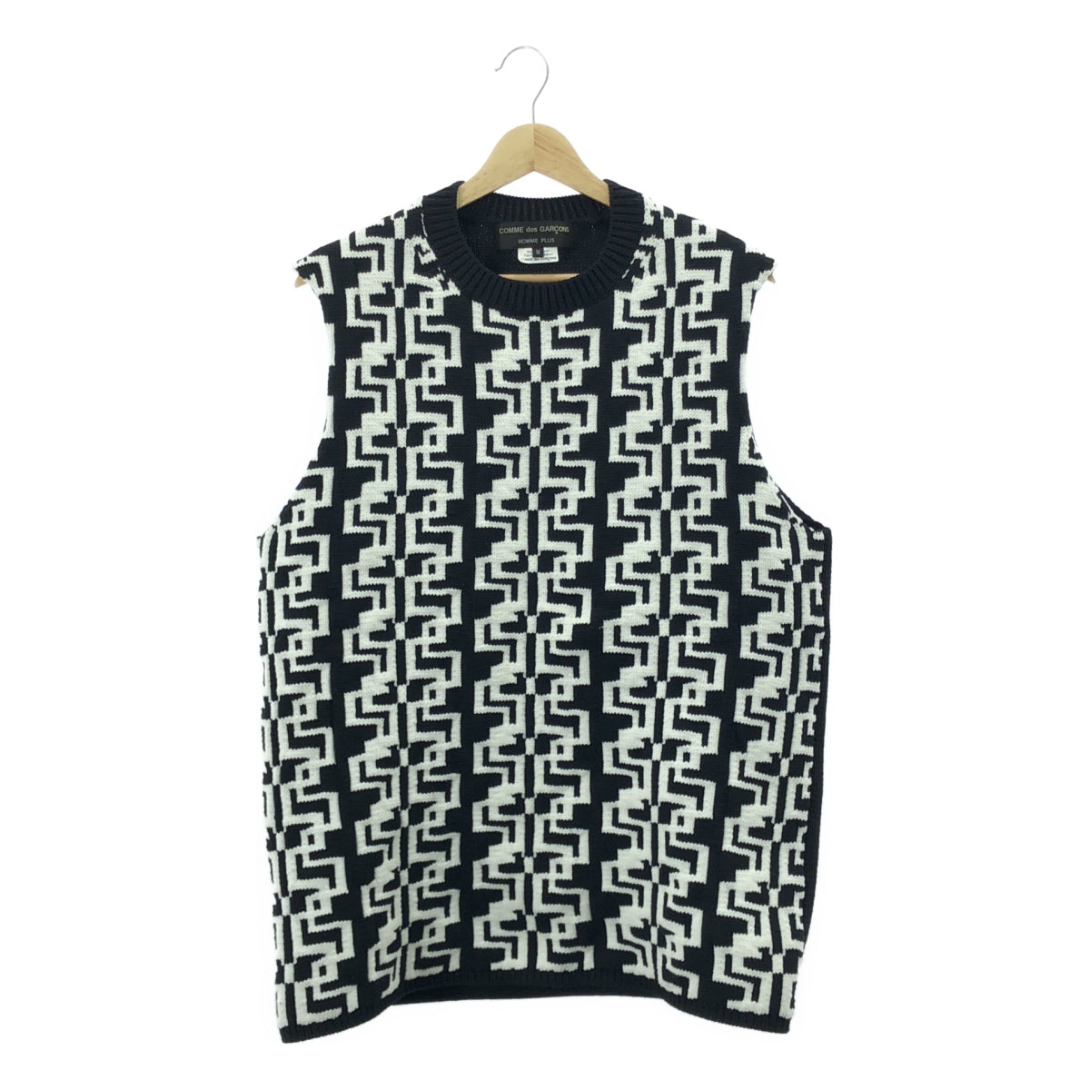 【美品】  COMME des GARCONS HOMME PLUS / コムデギャルソンオムプリュス | 2021AW | 総柄 ポリエステル ニット ベスト | M | ブラック / ホワイト | メンズ