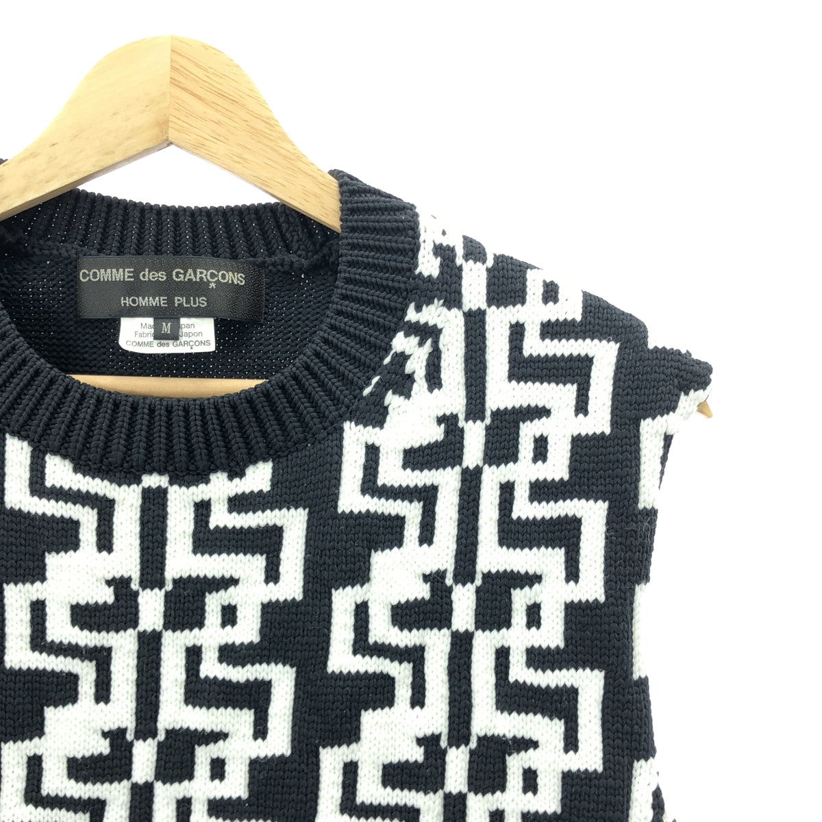 【美品】  COMME des GARCONS HOMME PLUS / コムデギャルソンオムプリュス | 2021AW | 総柄 ポリエステル ニット ベスト | M | ブラック / ホワイト | メンズ