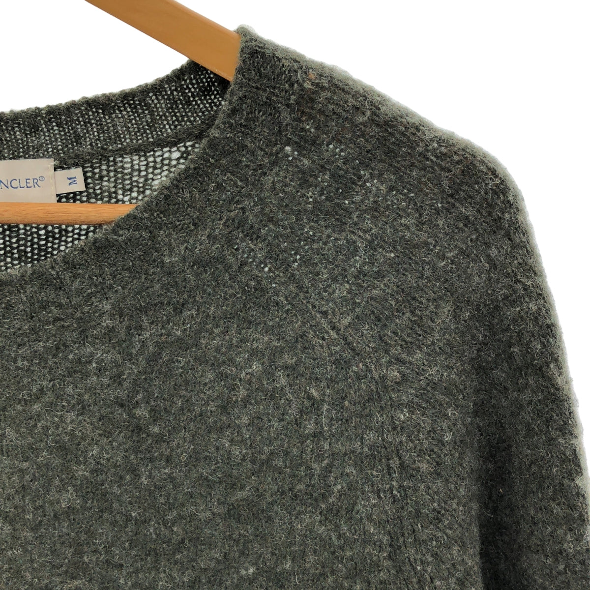 盟可伶 | MAGLIONE TRICOT GIROCOLLO 羊毛肘部貼布圓領針織衫 | M |灰色 |男士