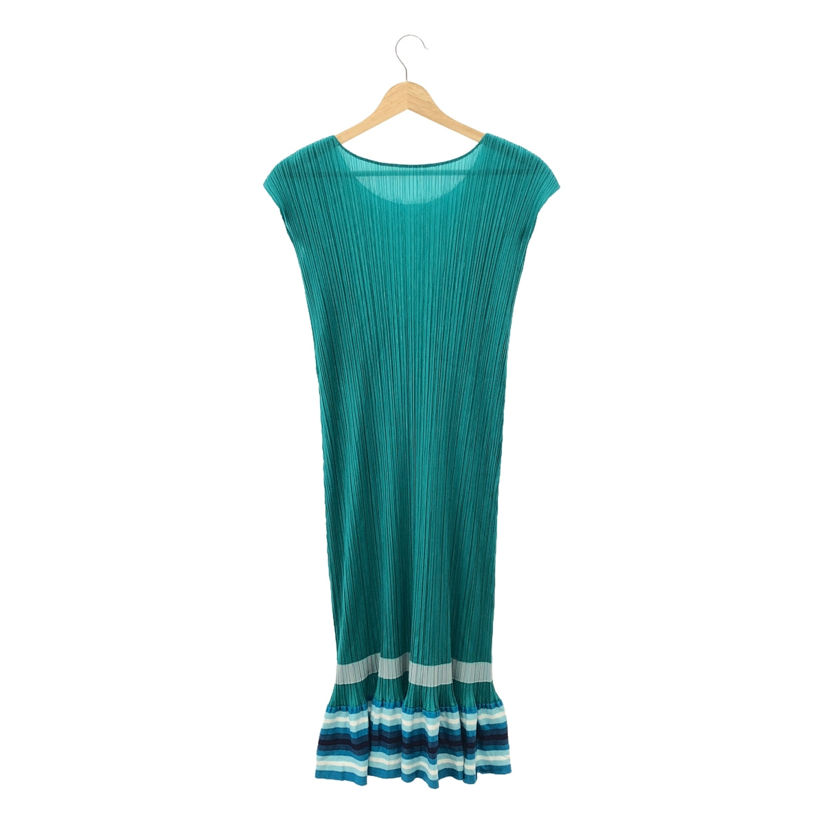 PLEATS PLEASE ISSEY MIYAKE | Flared border sleeveless dress | 2 | Enamel green/blue/white | Women's