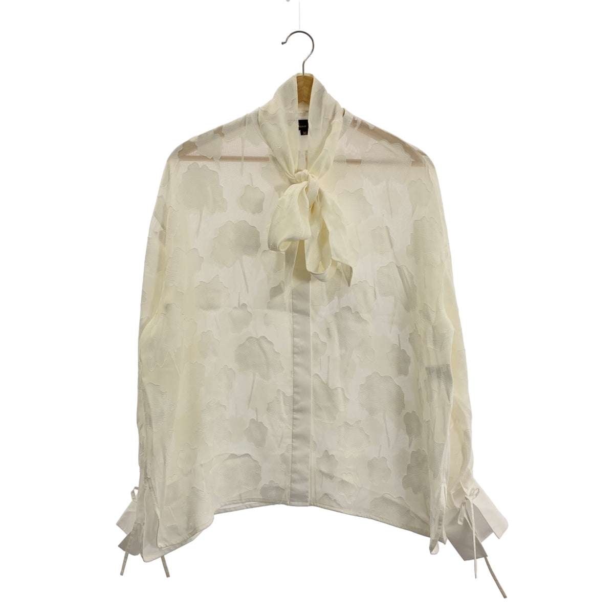 Drawer / ドゥロワー | レーヨン フラワージャガードカフスリボンブラウス シャツ | 36 | レディース