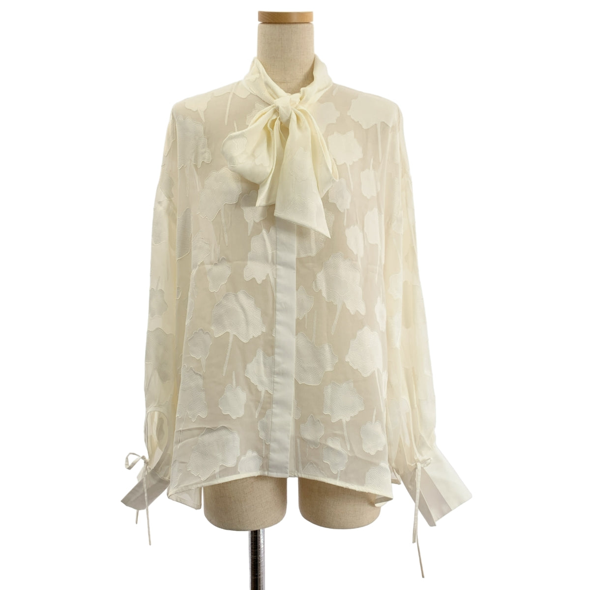 Drawer / ドゥロワー | レーヨン フラワージャガードカフスリボンブラウス シャツ | 36 | レディース