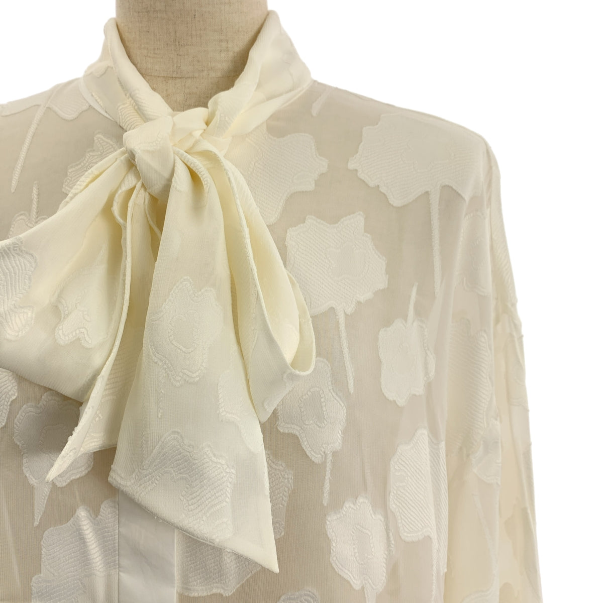 Drawer / ドゥロワー | レーヨン フラワージャガードカフスリボンブラウス シャツ | 36 | レディース