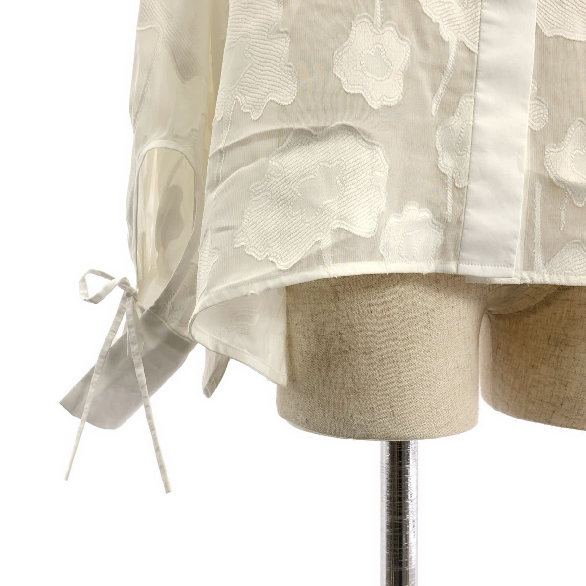 Drawer / ドゥロワー | レーヨン フラワージャガードカフスリボンブラウス シャツ | 36 | レディース