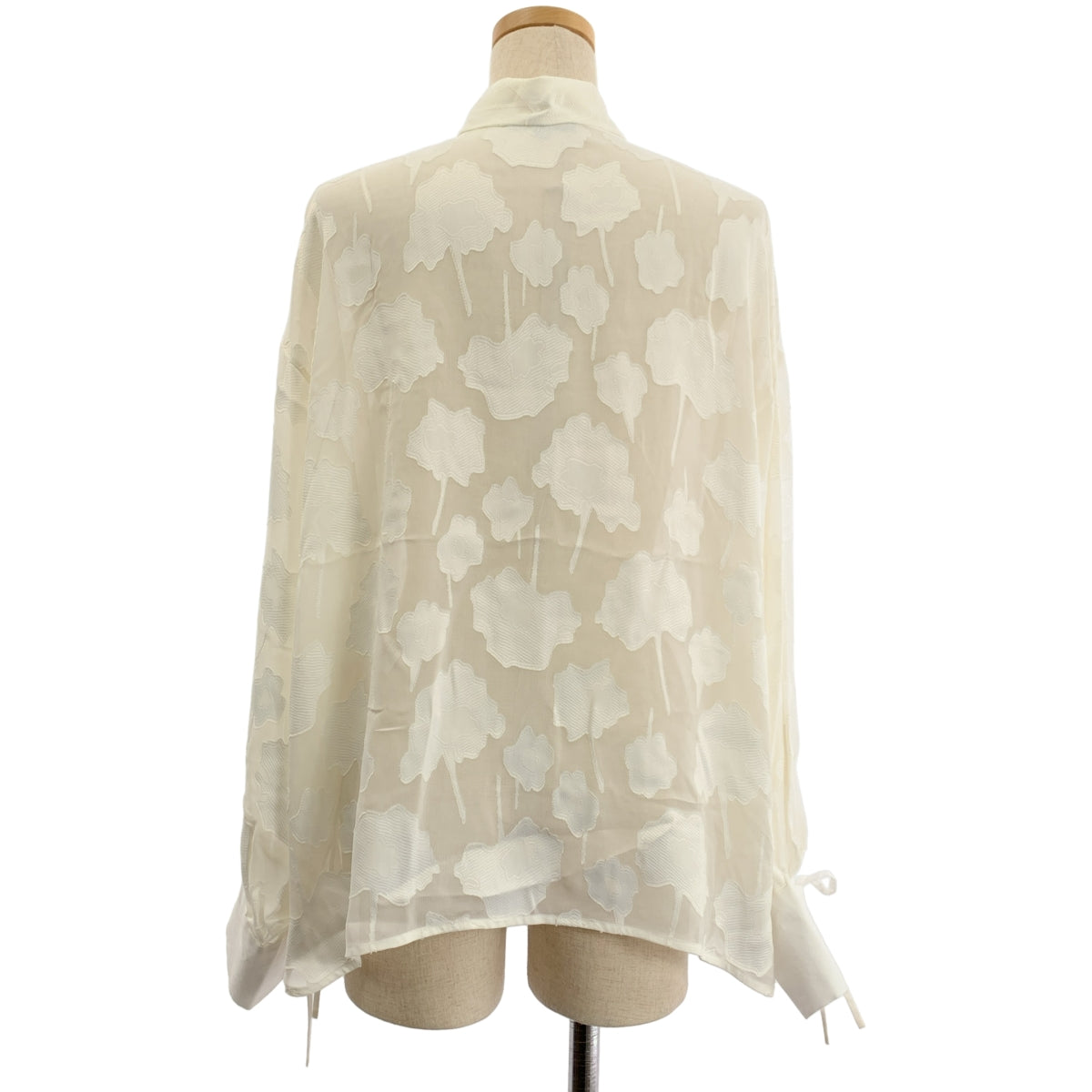 Drawer / ドゥロワー | レーヨン フラワージャガードカフスリボンブラウス シャツ | 36 | レディース