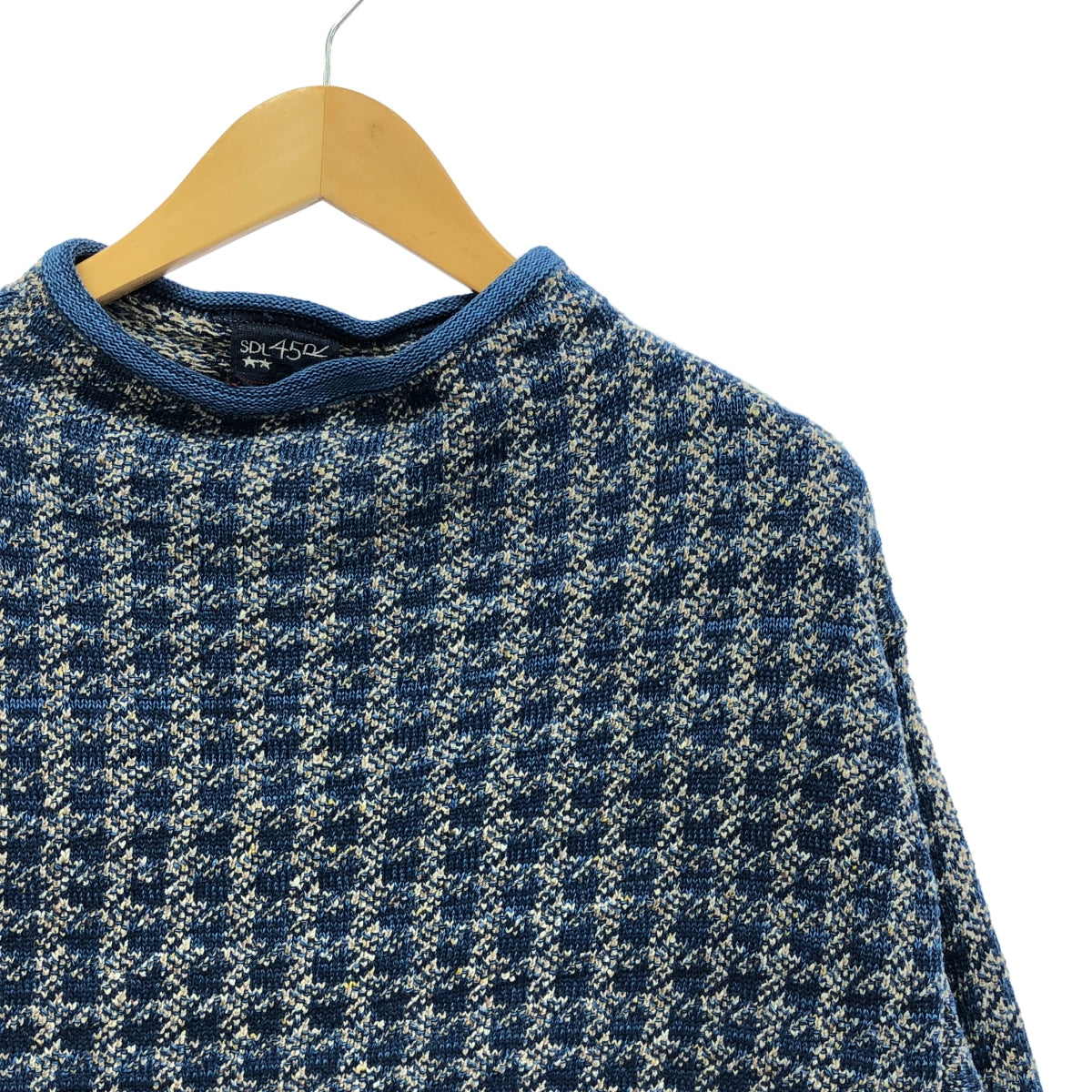 45r / Forty Five R | 908 Mabiko Sweater in Indigo Knit Jacquard | Blue/Beige | Women's