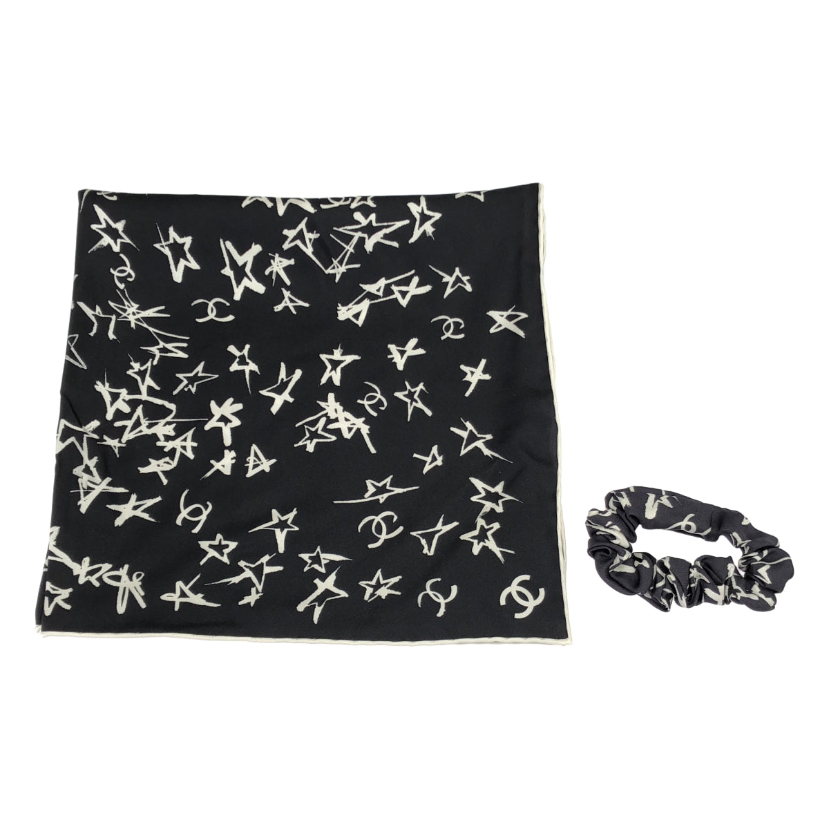 【美品】  CHANEL / シャネル | AA8009 ココマーク シルク スカーフ シュシュ セット | ネイビー