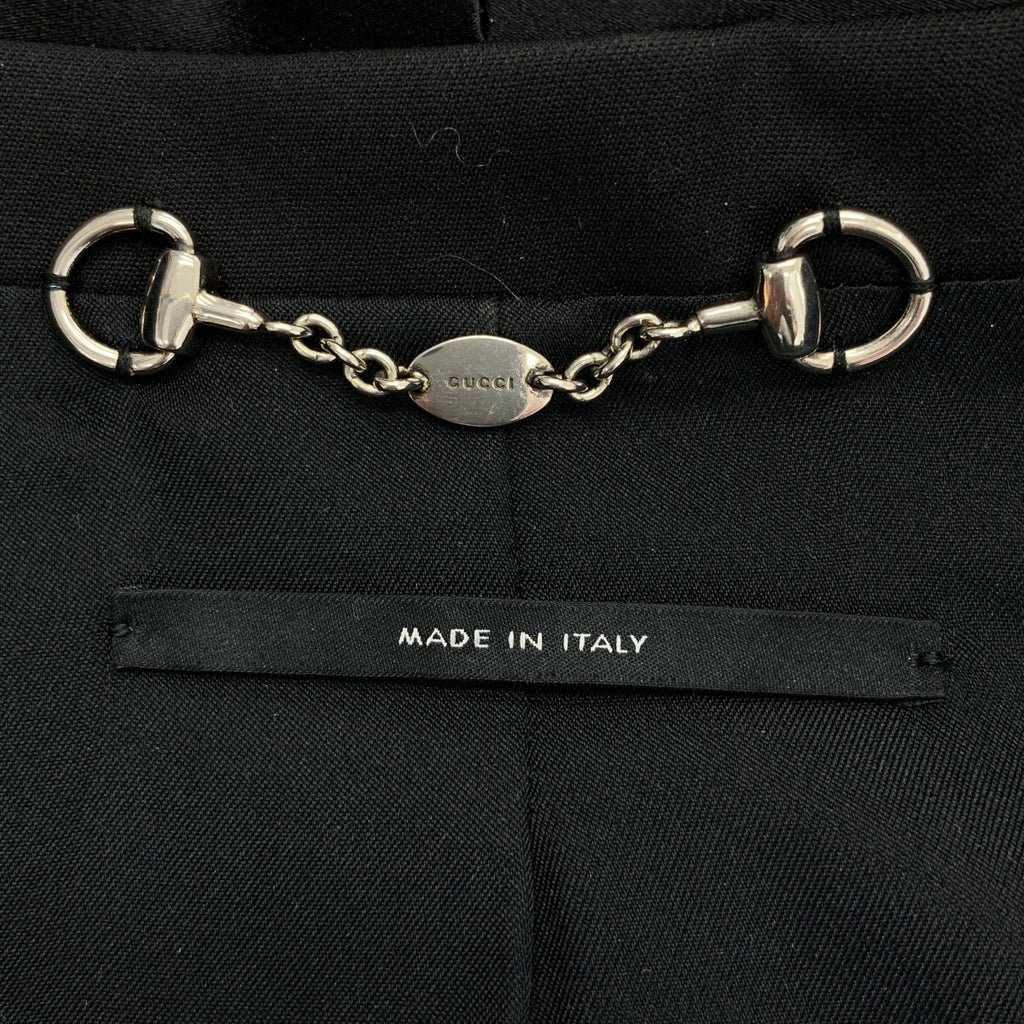 GUCCI | 絲羊毛混紡皮革單排扣夾克，鉤扣閉合，全襯裡 | 尺寸 38 | 黑色 | 女款