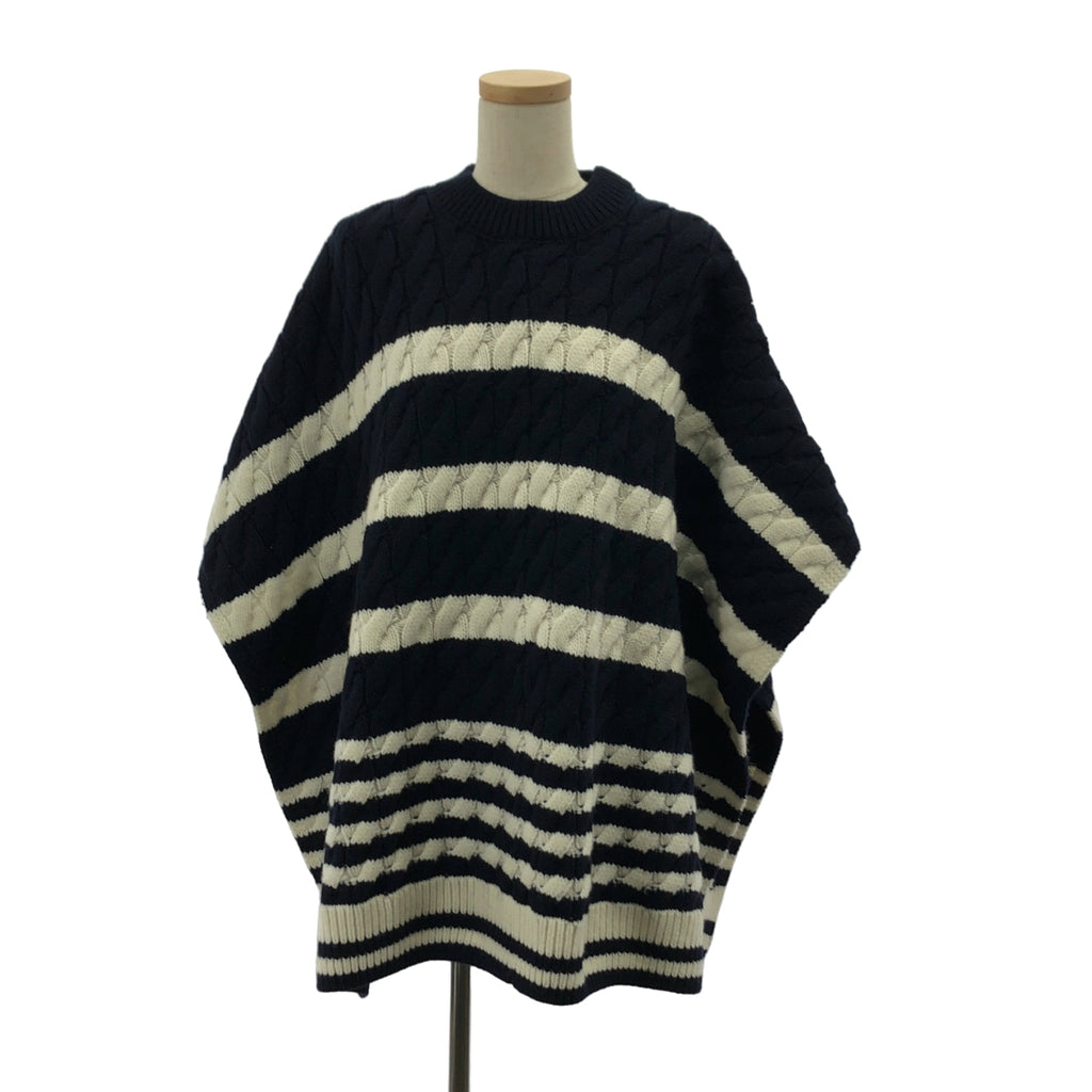 MAISON KITSUNE / メゾンキツネ | カシミヤ混 ボーダー  ロゴ ポンチョ ケープ ニット | S | レディース