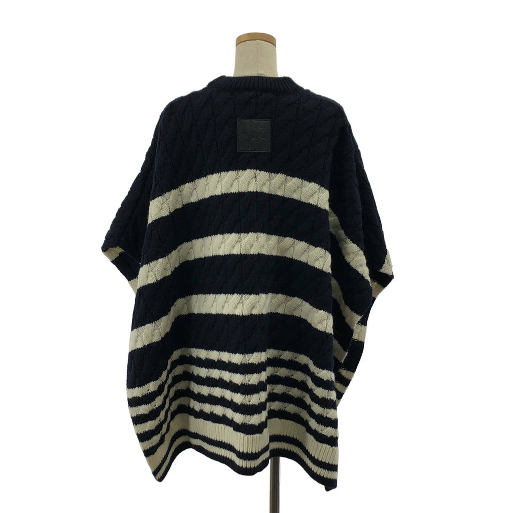 MAISON KITSUNE / メゾンキツネ | カシミヤ混 ボーダー  ロゴ ポンチョ ケープ ニット | S | レディース