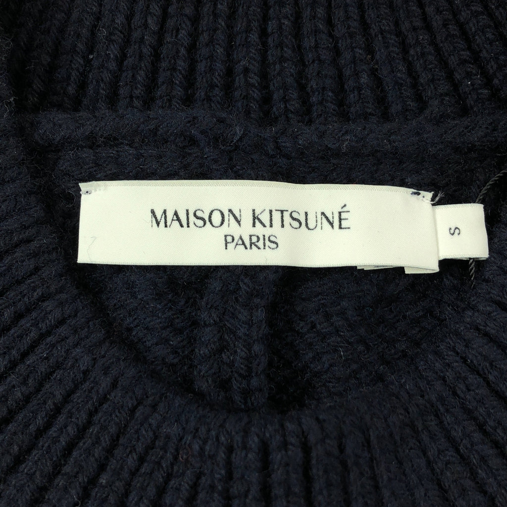 MAISON KITSUNE / メゾンキツネ | カシミヤ混 ボーダー  ロゴ ポンチョ ケープ ニット | S | レディース
