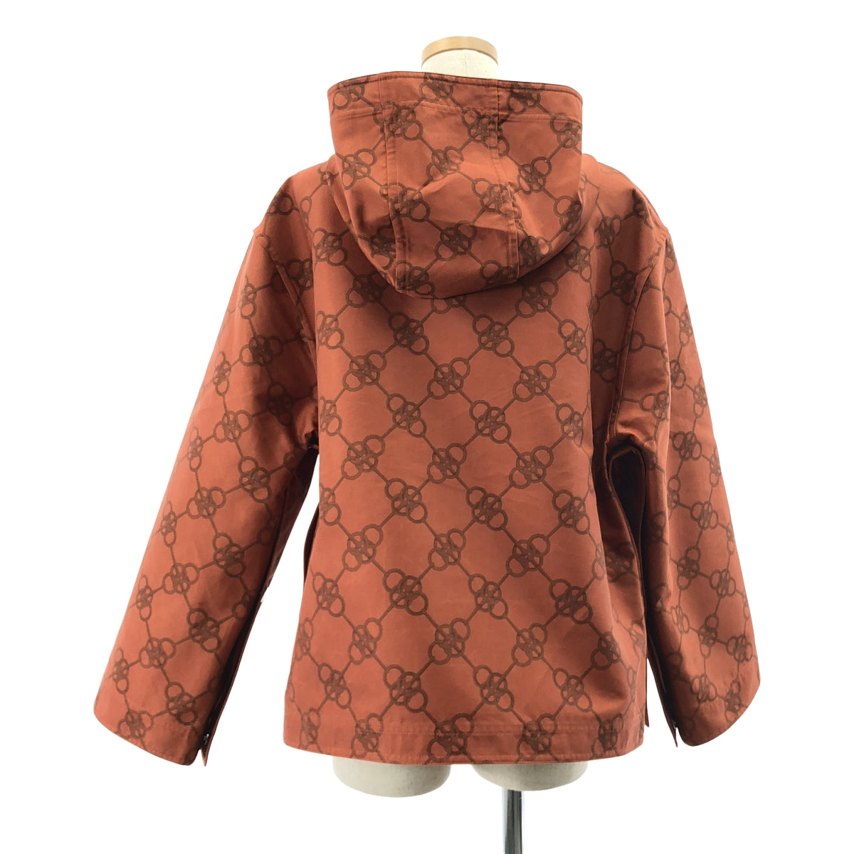 [狀況極佳] 愛馬仕 | 印花帆布按扣細節連帽外套 | 38 碼 | 磚紅色 | 女款