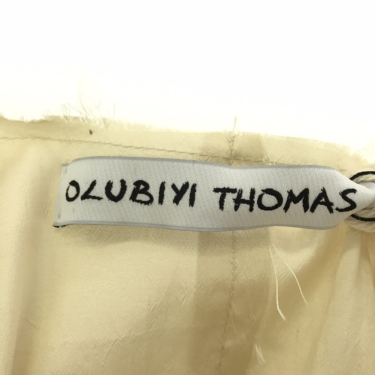 【신품】 OLUBIYI THOMAS / 오르비 토마스 | 2022SS | collarless shirt 실크 다른 소재 도킹 프런트 레이어드 컬러리스 롱 셔츠 | 1 | 오프 화이트 | 남성