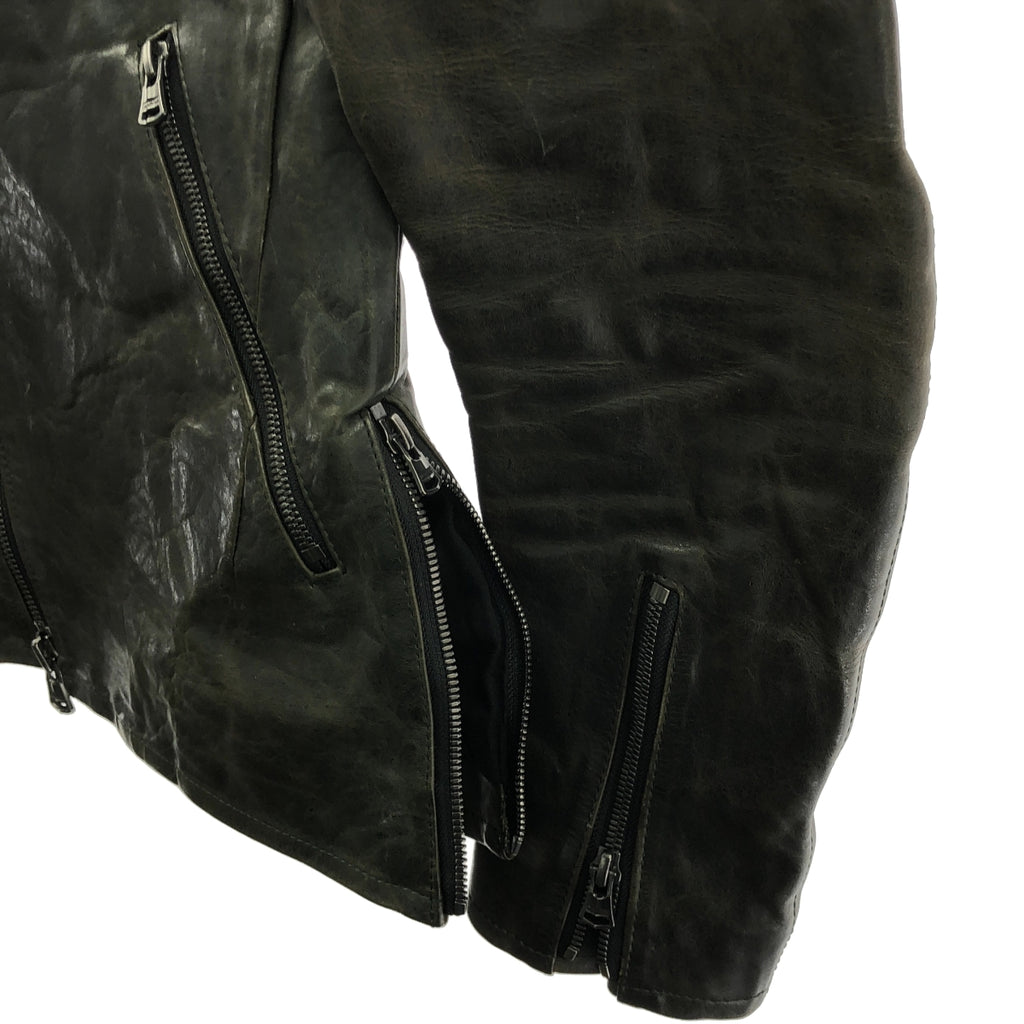 【美品】  ISAMU KATAYAMA BACKLASH / イサムカタヤマバックラッシュ | イタリアンダブルショルダーシワ加工プルアップ / 牛革 カウレザー ライダース ジャケット / 総裏地 | S | チャコール系 | メンズ