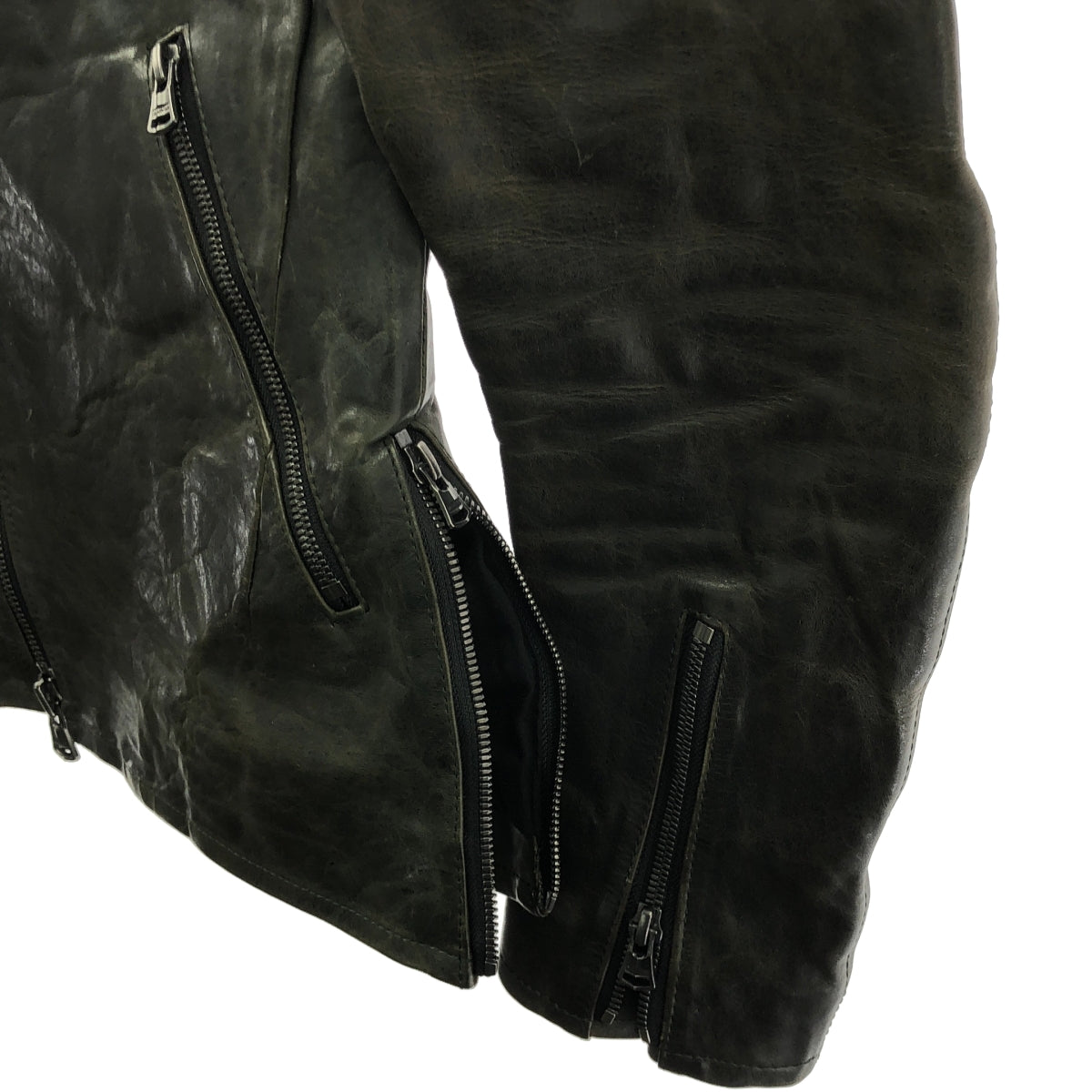 【美品】  ISAMU KATAYAMA BACKLASH / イサムカタヤマバックラッシュ | イタリアンダブルショルダーシワ加工プルアップ / 牛革 カウレザー ライダース ジャケット / 総裏地 | S | チャコール系 | メンズ
