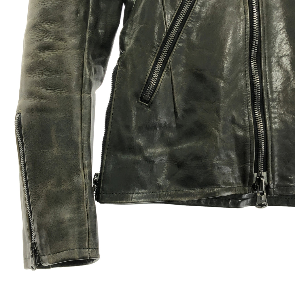 【美品】  ISAMU KATAYAMA BACKLASH / イサムカタヤマバックラッシュ | イタリアンダブルショルダーシワ加工プルアップ / 牛革 カウレザー ライダース ジャケット / 総裏地 | S | チャコール系 | メンズ