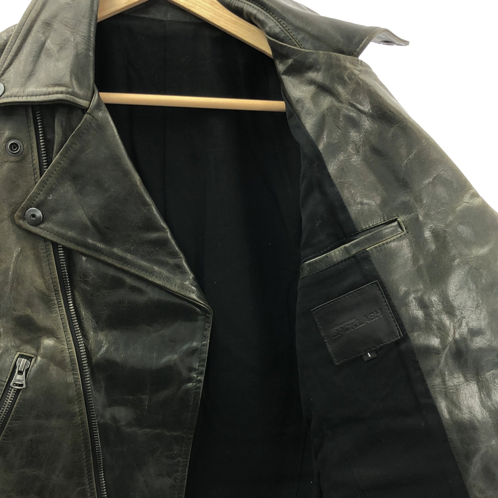 【美品】  ISAMU KATAYAMA BACKLASH / イサムカタヤマバックラッシュ | イタリアンダブルショルダーシワ加工プルアップ / 牛革 カウレザー ライダース ジャケット / 総裏地 | S | チャコール系 | メンズ
