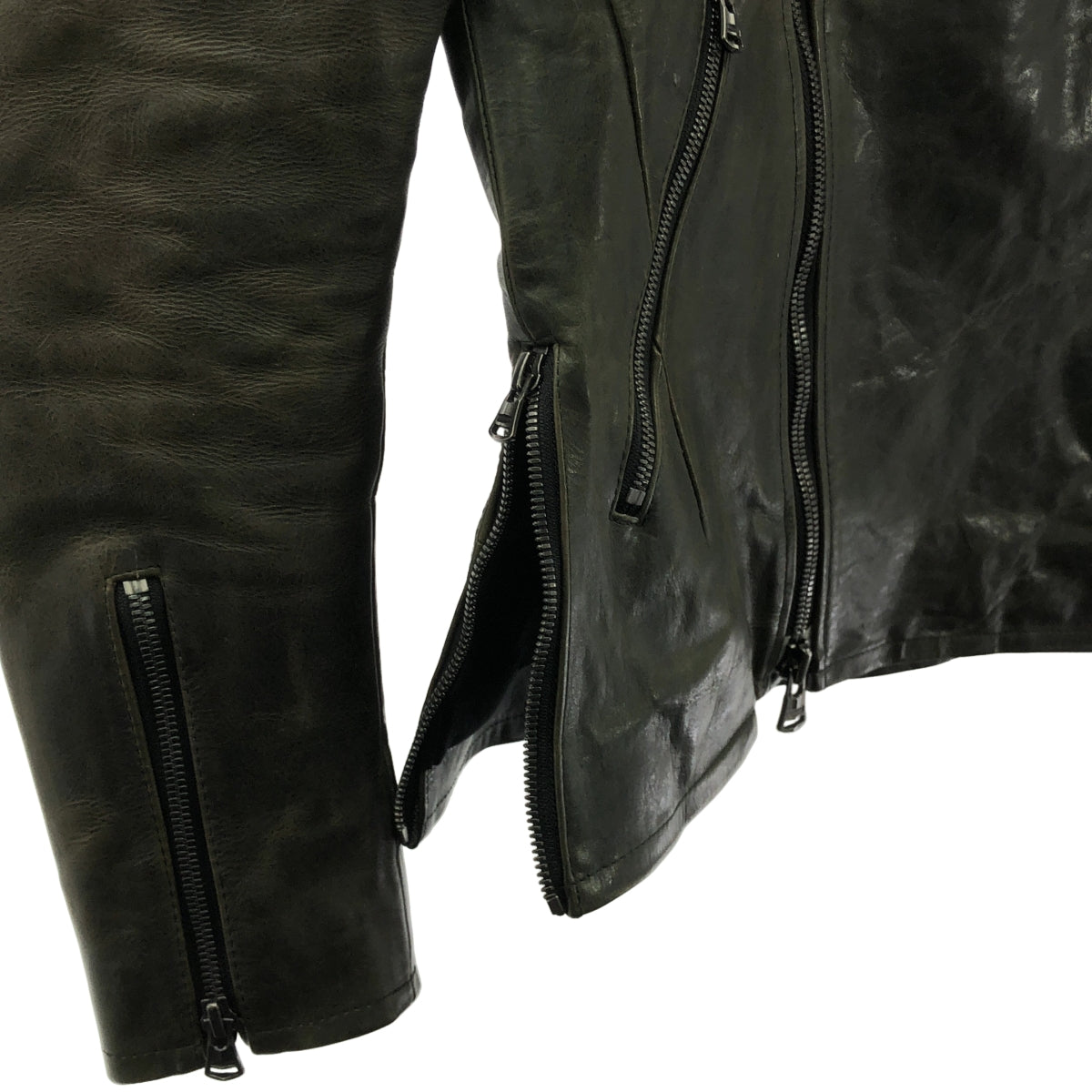 【美品】  ISAMU KATAYAMA BACKLASH / イサムカタヤマバックラッシュ | イタリアンダブルショルダーシワ加工プルアップ / 牛革 カウレザー ライダース ジャケット / 総裏地 | S | チャコール系 | メンズ
