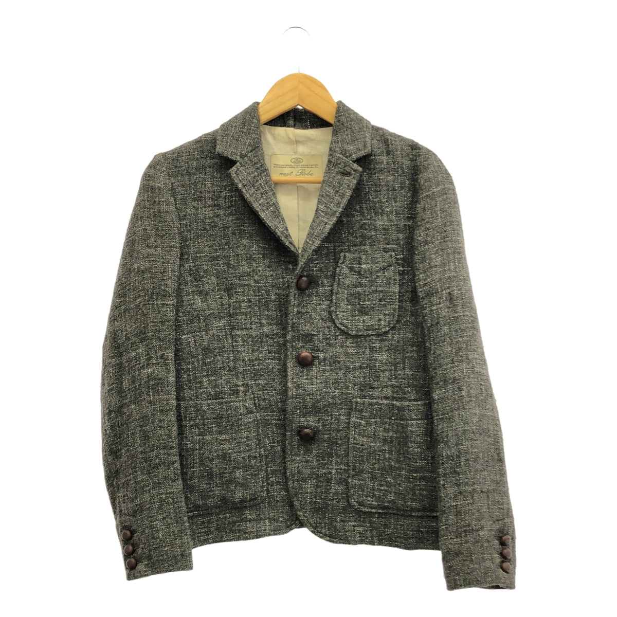 nest robe / 네스트 로브 | 울 트위드 호두 버튼 싱글 재킷 / 총 안감 | 회색 | 여성