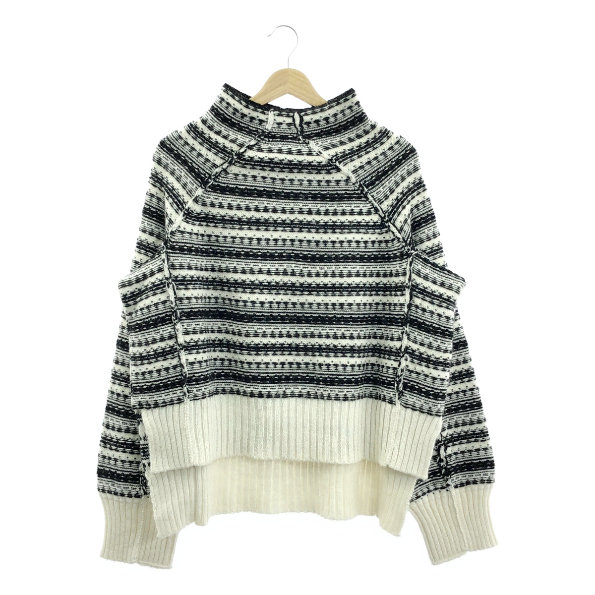 【美品】  MM6 Maison Margiela / エムエムシックスメゾンマルジェラ | Fair Isle Roll Neck Jumper アクリル アルパカ混 インサイドアウト ニット | S | ホワイト / ブラック | レディース
