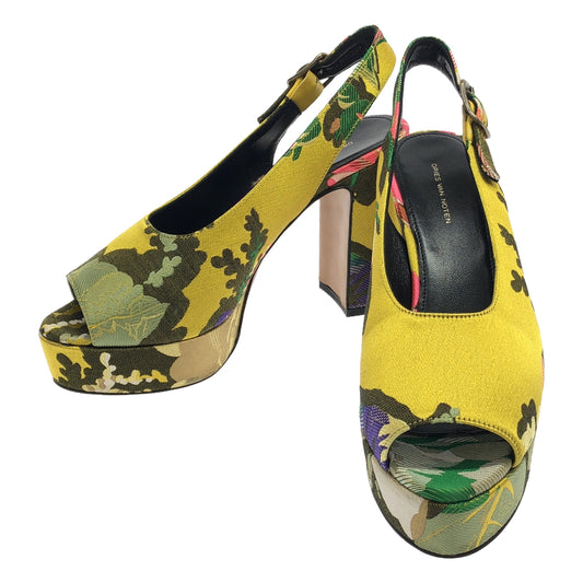 [Beautiful Condition] DRIES VAN NOTEN | Jacquard Strap Open Toe Heel Sandals Pumps | Size 36 | Yellow | Women's