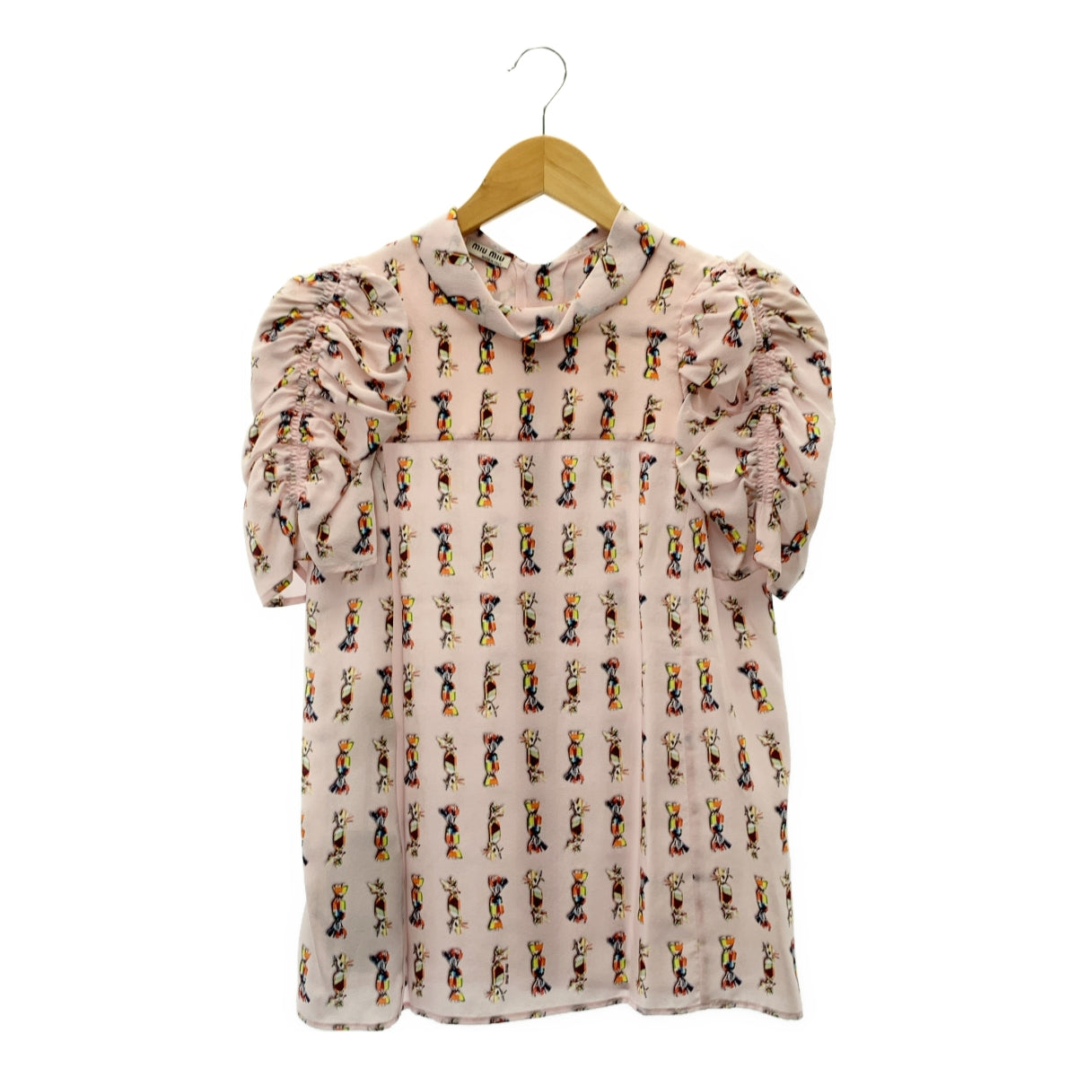 miu miu / 뮤 뮤 | 실크 캔디 프린트 개더 슬리브 셔츠 | 38 | 여성