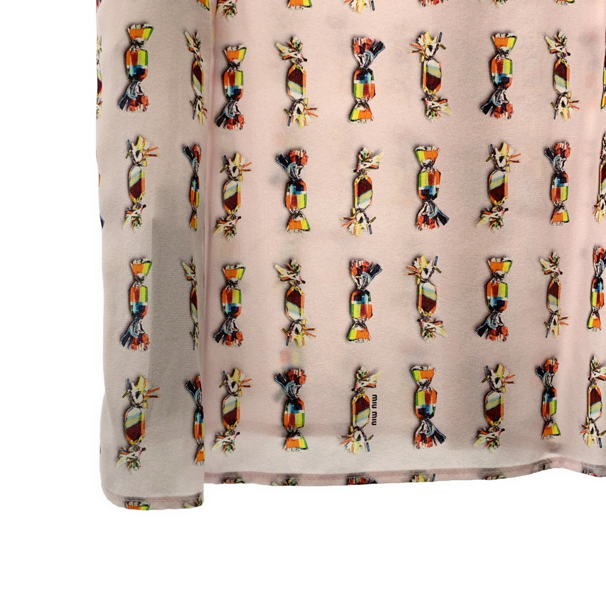 miu miu / 뮤 뮤 | 실크 캔디 프린트 개더 슬리브 셔츠 | 38 | 여성
