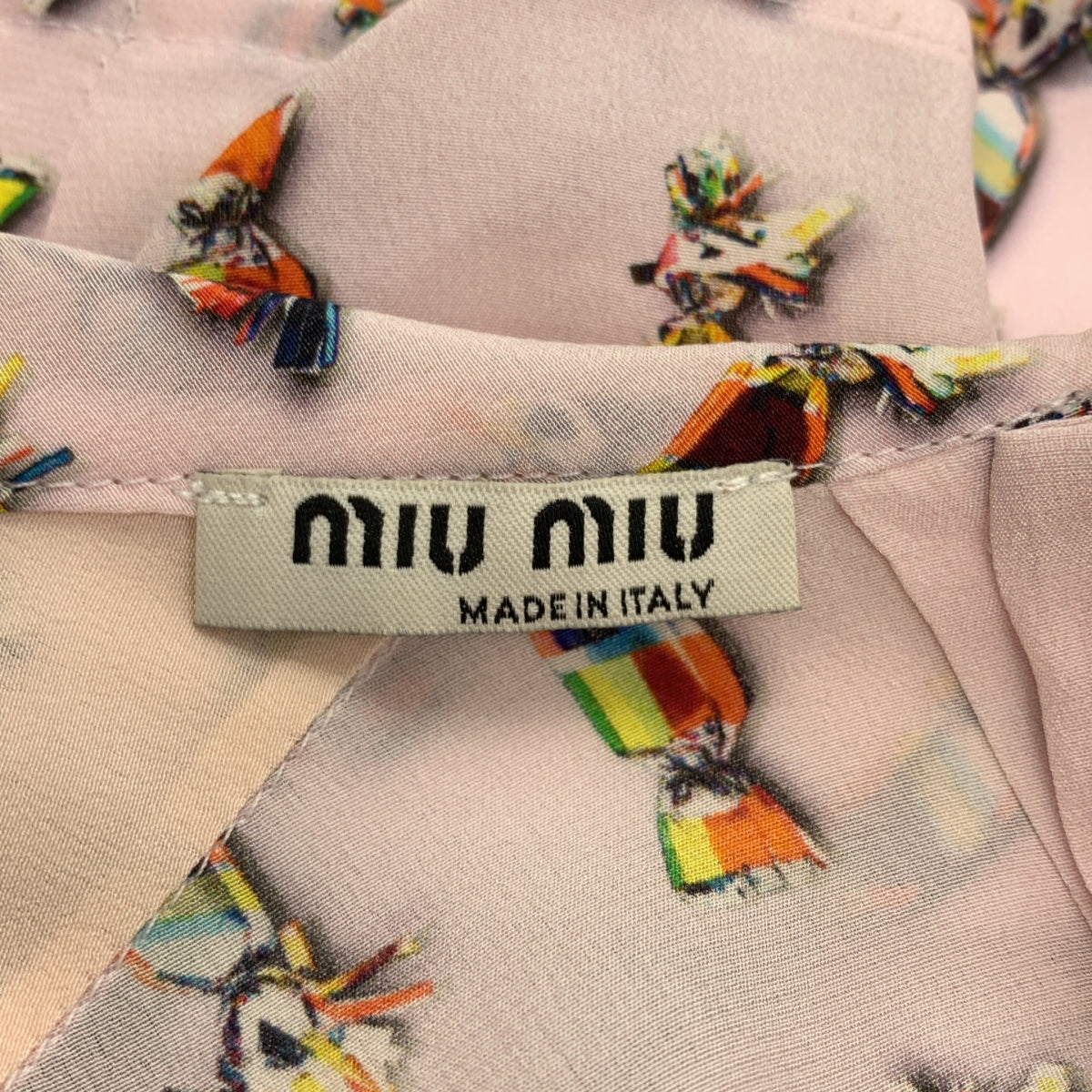 miu miu / 뮤 뮤 | 실크 캔디 프린트 개더 슬리브 셔츠 | 38 | 여성
