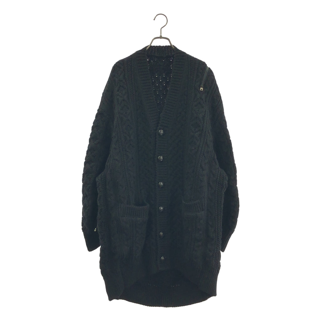 【新品】  TAKAHIROMIYASHITA The Soloist / タカヒロミヤシタザソロイスト | 2022AW | double zip balloon shaped aran pattern cardigan ダブルジップ バルーンシェイプ アランパターン ニットカーディガン | 44 | ブラック | メンズ